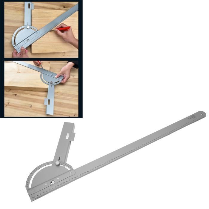 Règle Combinée En Acier Inoxydable - Équerre à Trois Angles + Rapporteur 0-180° - Précision 0,01°, Longueur 300 Mm - Pour Menuiserie, Construction