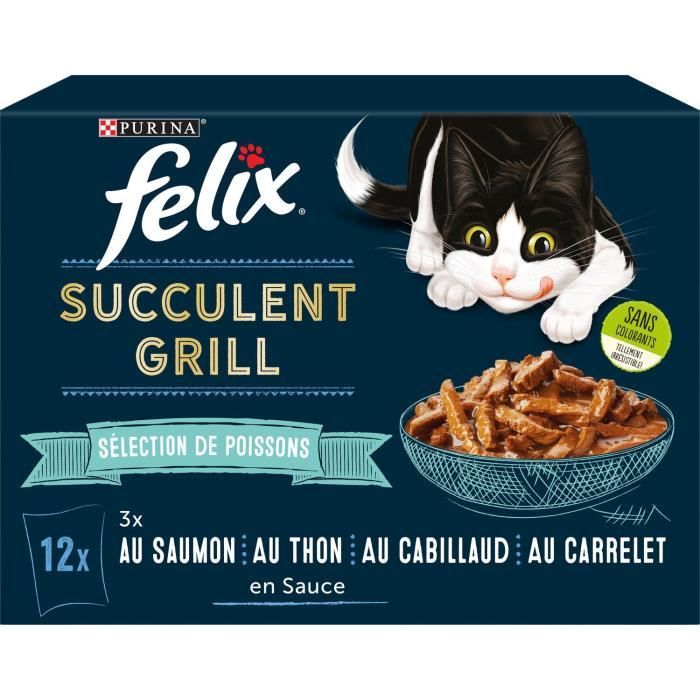 Meilleurs prix pour Pâtée pour chat - FELIX - Succulent Grill Cabillaud Sélection de Poissons - paquet de 12 sachets de 80 g