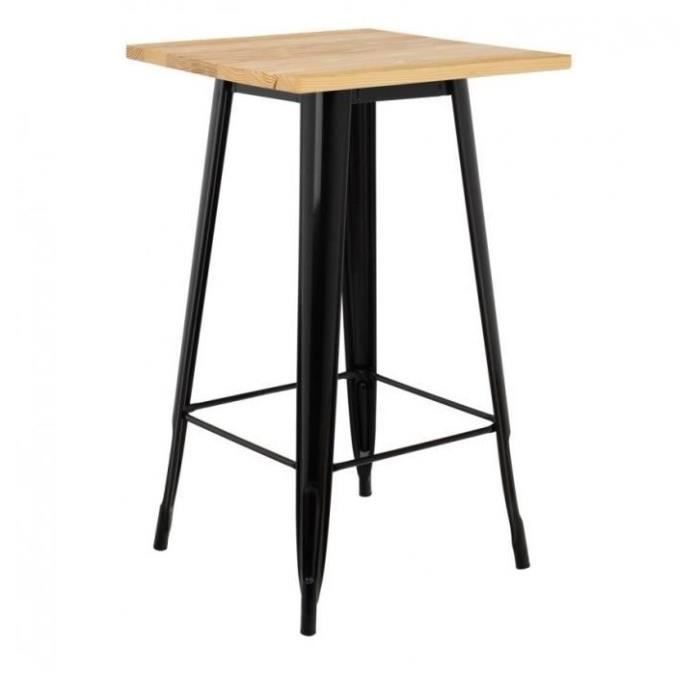 HUOLE Table Carrée Bar / Cuisine Industriel Rétro 60x60x75 Cm - Pieds Métal + Plateau Bois MDF, Charge 120 Kg, Style Loft Vintage