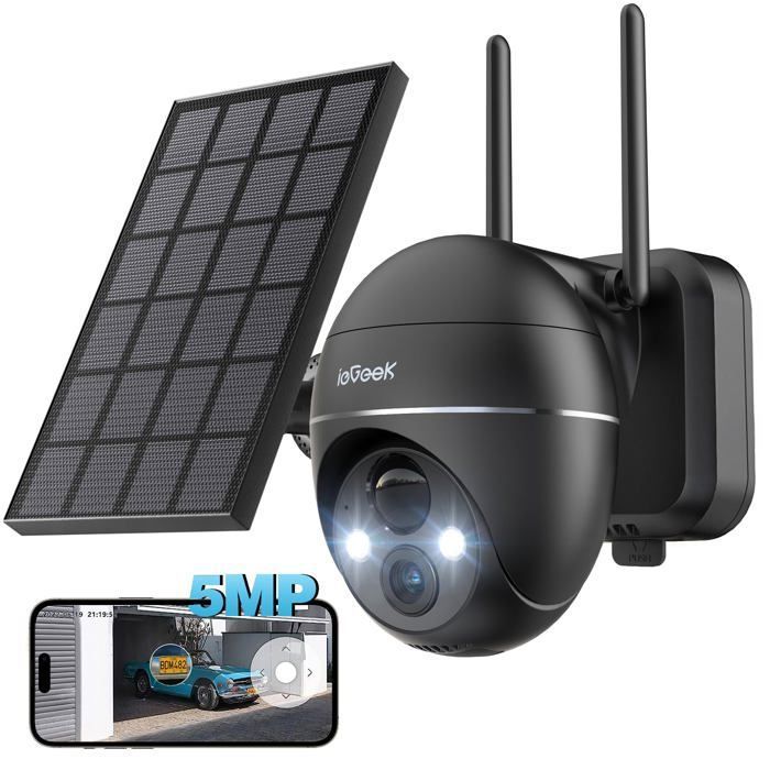 ieGeek 5MP Solaire Camera Surveillance WiFi Exterieure sans Fil Détection Humaine PIR Vision Nocturne Couleur  Audio Bidirectionnel