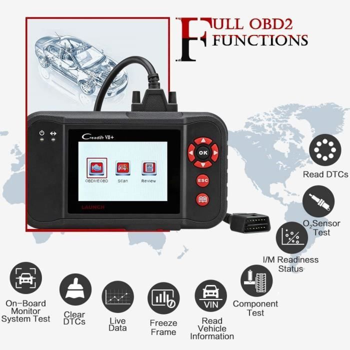 Launch X431 Creader VII+ Valise Diagnostic Auto OBD2 Scanner Outil de diagnostic auto obd2 efface les defaut en Français