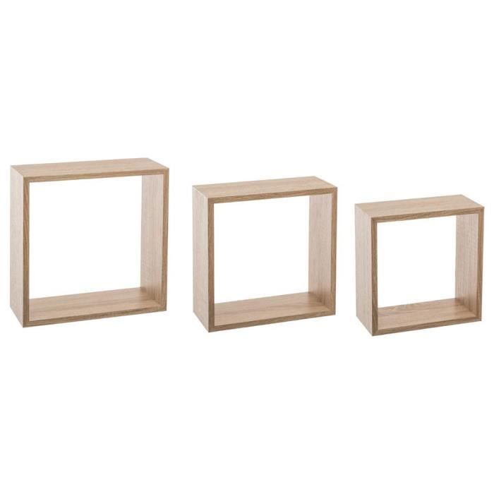 Kit De 3 Etageres Murales Cube Chene Naturel Autres Beige Blanc