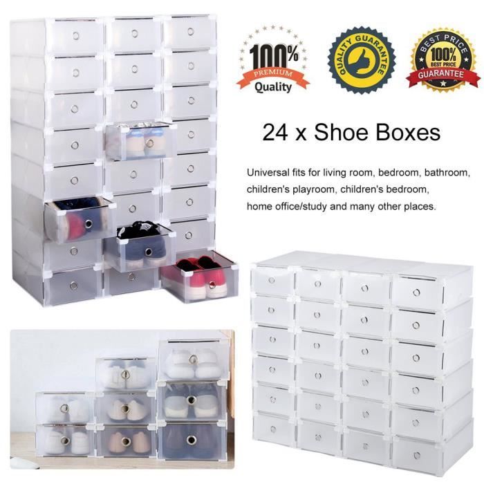 Lot de 24 boîtes à chaussures empilables en plastique