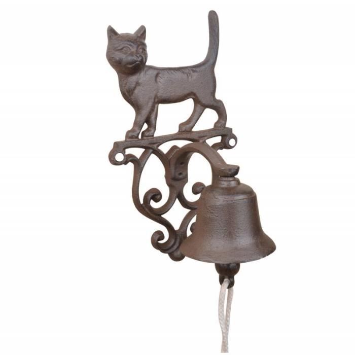 Cloche Sonnette Motif Chat Carillon Clochette De Porte Murale Sur Credence En Fonte Patinee Marron 13x14 5x24cm 24 Cdiscount Maison