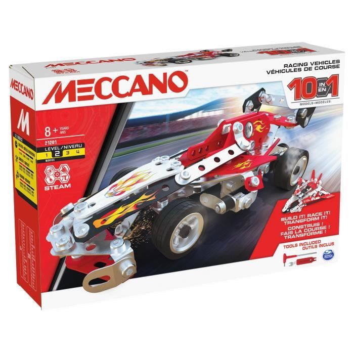 meccano - vehicules de course 10 modeles - 6060104 - 10 modèles de véhicules de course a construire - jeu de construction