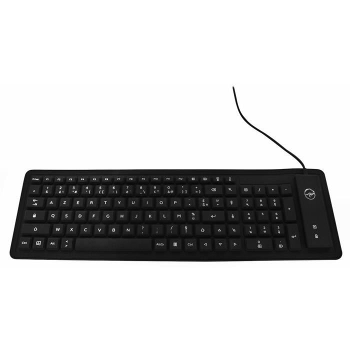 Le clavier flexible USB Azerty de Mobility Lab est élégant, pratique et astucieux. Il ne craint pas l'eau ou les tasses de café renversées. Avec ses 107 touches, il est étanche et enroulable, et peut être lavé à l'eau sans crainte.