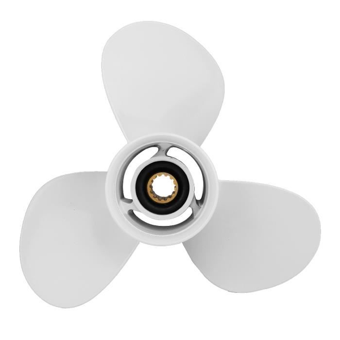 Hélice Aluminium 11 1/8 X 13-G – 3 Lames, Pour Yamaha 30-60 Hp, Trou De 9 Cm, Blanc