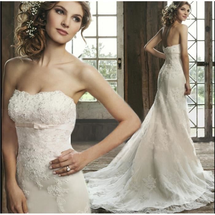 Luxe Dentelle En Diamant Mariee Robe De Mariee Sirene 2017 Nouvelle Robe De Mariage A Train Long Blanc Achat Vente Robe De Mariee Cdiscount