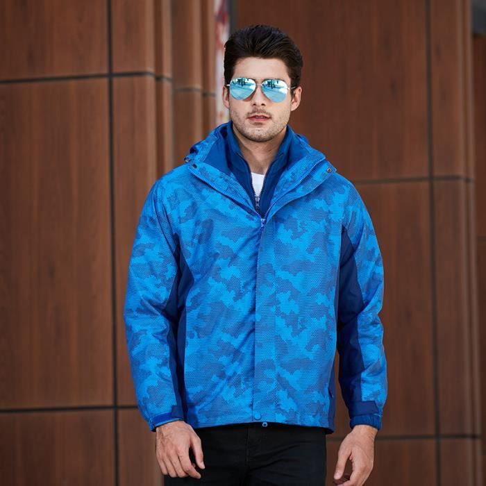 Veste homme femme sport de montagne 3 en 1 camouflage couples 2 pieces hardshell randonnee impermeable hiver chaudes coupe vent Bleu homme Cdiscount Sport