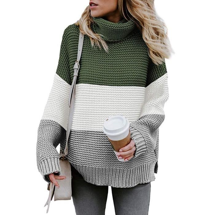 PULL - CHANDAIL Long femmes Pull à col roulé Casual manches Color Block en  vrac Chunky Pull MAC91008211GNS_motuwe Vert - Cdiscount Prêt-à-Porter