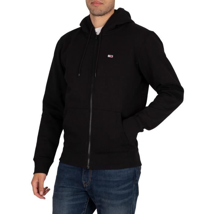 Sweat a capuche zippe en molleton regulier pour homme TOMMY JEANS Noir Manches longues