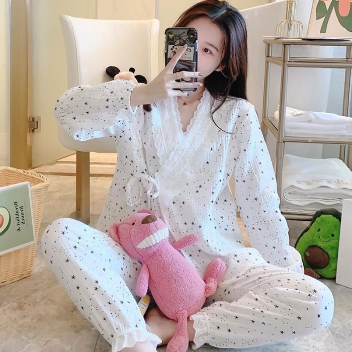 Ensemble de Pyjama d'Allaitement en Coton pour Femme Enceinte