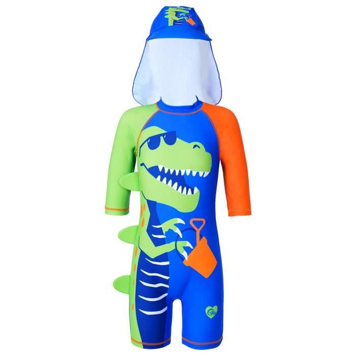 iiniim Enfant Fille Maillot De Bain Une Pièce Rashguard Combinaison Natation Surf Maillot De Plage Anti UV Bodysuit Bleu Noir 7-8 Ans