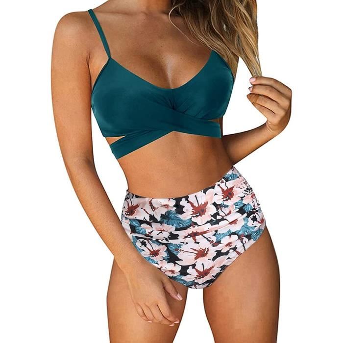 Bikini Femme Maillot de Bain 2 Pieces Taille Haute Push Up Conception en Croix Avant Vert Vert Cdiscount Pret a Porter