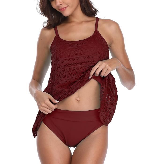 Durio Jupe De Bain Femme Taille Haute - Jupe Short Bikini Anti UV, Poches Latérales, Jupe Natation Plage Sport