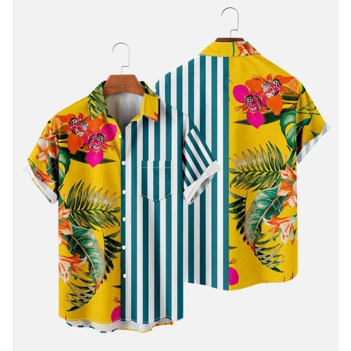 Chemise Hawaïenne Homme Unisexe - Manches Courtes - Imprimé Perroquet Et Palmiers - Style Aloha Plage - Polyester Léger