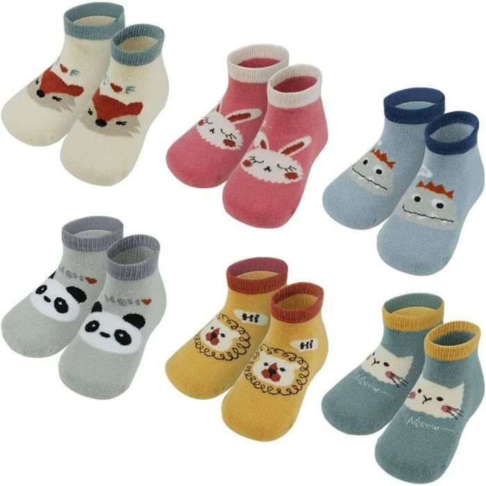 Lot de 6 paires de chaussettes antidérapantes pour bébé 0-12 mois,  chaussettes de sol antidérapantes pour tout-petits pour filles et garçons,  M