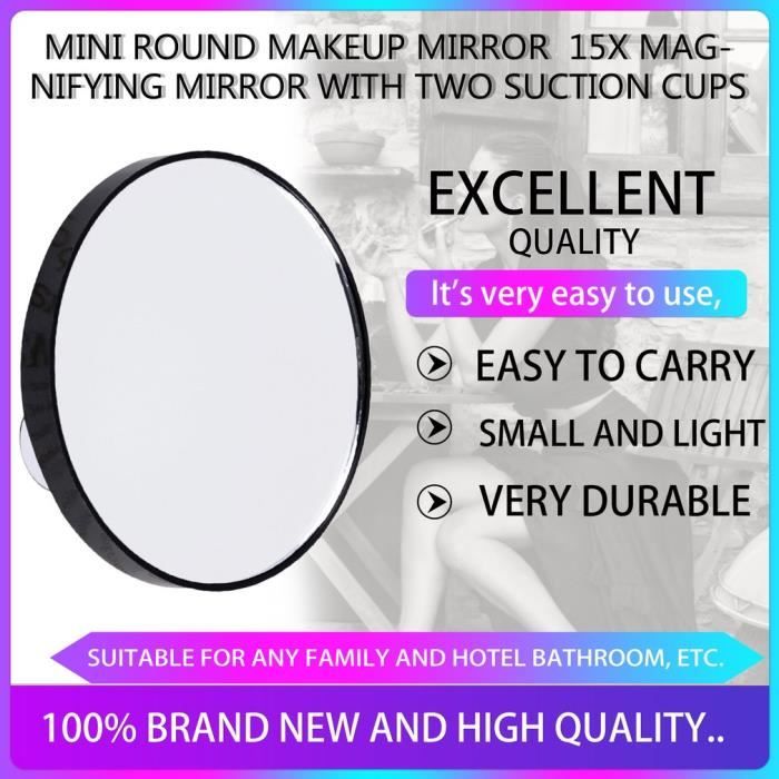 Mini miroir de maquillage 15X grossissant avec deux ventouses 88x88x9mm salle de bains