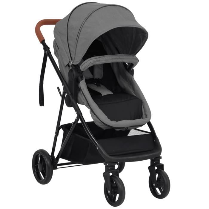 Poussette pour bébé 2-en-1 - Qqmora - Enfant - Gris clair et noir - Acier - 59 x 100 x 103 cm