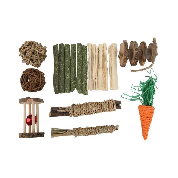Comparer les prix de Jouets à mâcher pour petits animaux de compagnie - SALUTUYA - Ensemble de jouets en bois naturel pour hamster