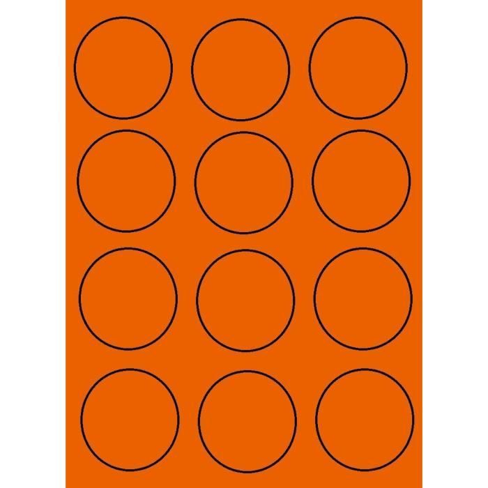 Etiquette Ronde 200 Planches Étiquette Ronde Fluo Orange Diamètre 60 Mm De 12 ...
