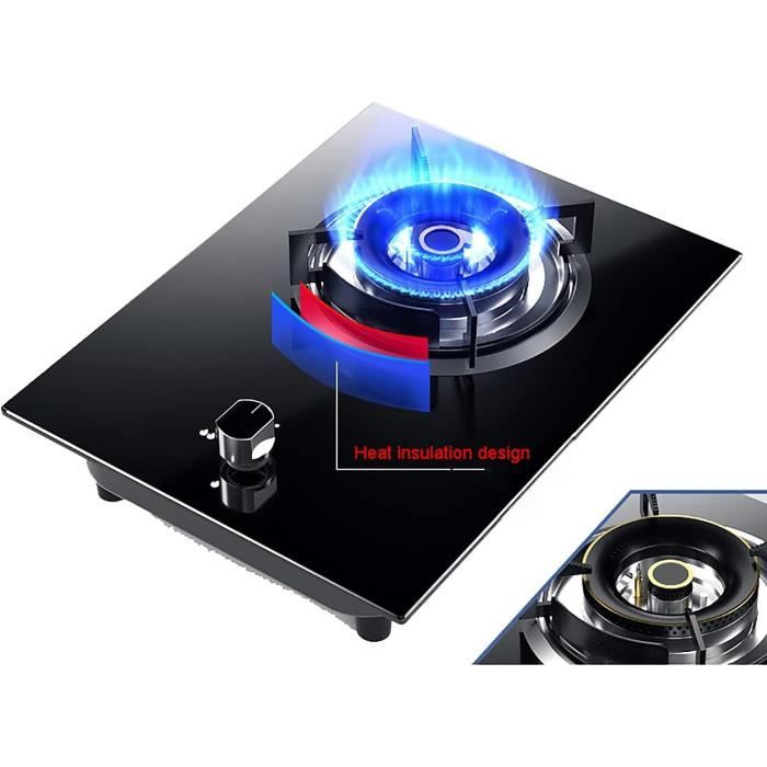 Cuisinière à Gaz 5 Feux Encastrable Verre Trempé - Noir/Argent - Gaz Naturel Ou GPL - Puissance Totale 10,25 KW