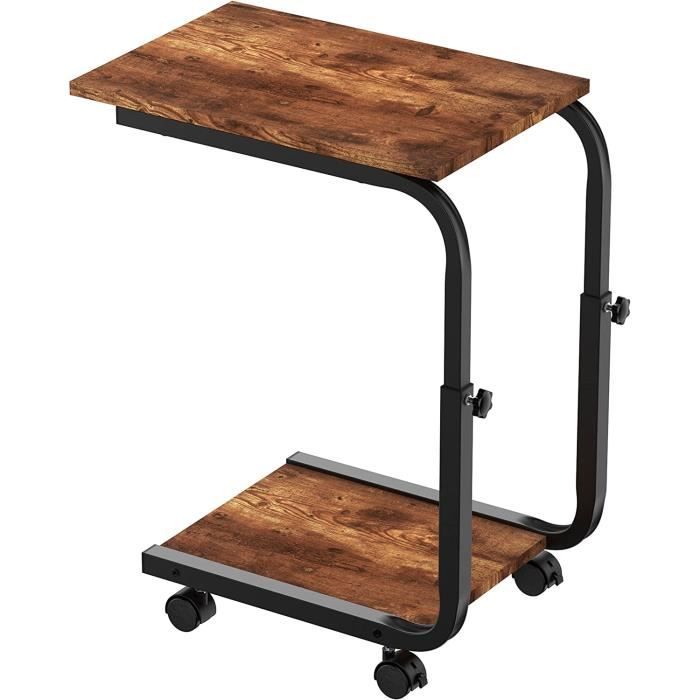 Table D'Appoint Réglable En Forme De C - Hauteur 45-80cm - Pour Canapé, Lit, Bureau - Noir