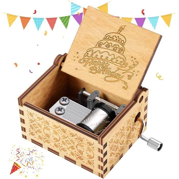 Boîte à Musique En Bois Sculptée à Manivelle - Petit Format 6,4x5,2x4,2 Cm - Décoration Vintage, Cadeau D'Anniversaire Romantique - HTRTRR