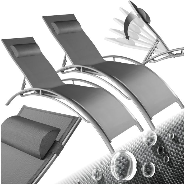 Chaise longue - TECTAKE - Transat 2 chaises longues ALCAN 5 positions structure en aluminium résistant aux intempéries - Gris