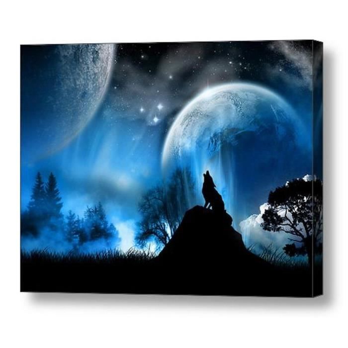 TEMPSA Tableau Peinture à Huile Loup Lune Bleu Sur Toile Sans Cadre Art  Décor Murale - Achat / Vente tableau - toile - Cdiscount