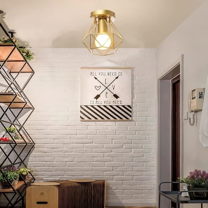 TOKIUS Plafonnier Industriel Moderne Lustre Abat-jour Cage en Fer Vintage Ø16cm Luminaire E27 dintérieur pour Salon Chambre - Doré TOKIUS Plafonnier Industriel Moderne Lustre Abat-jour Cage en Fer Vintage Ø16cm Luminaire E27 dintérieur pour Salon Chambre - Doré