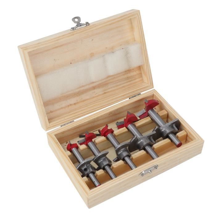 5 Mèches Forstner Bois Carbure 15-20-25-30-35 Mm + Rallonge + Butées Profondeur - Kit Perceuse Électrique Menuiserie