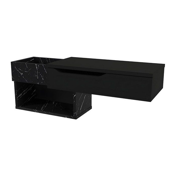 Console suspendue avec 1 tiroir et 2 niches - Effet marbre noir - DAREKA
