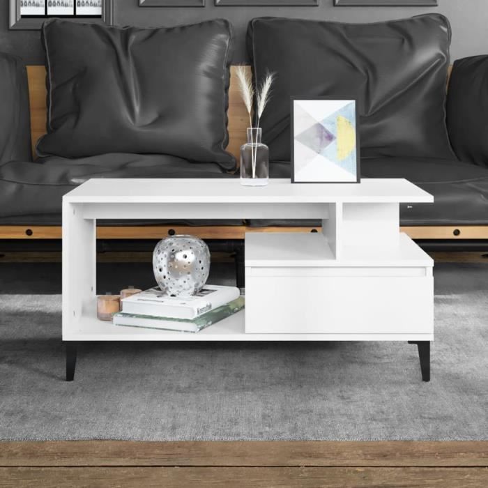 PromoTable de Salon LMT - Table basse Blanc 90x49x45 cm Bois dingénierie 227Kg