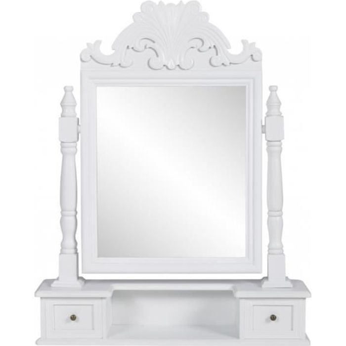 coiffeuse avec miroir pivotant rectangulaire - vidaxl - romantique - blanc - 2 tiroirs