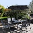Salon de jardin - Table de jardin, chaises et parasol - 140 x 80 x 70 cm - Acier - Oviala - Gris-1