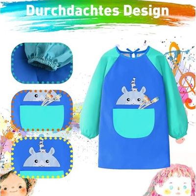 AhLmA Tablier Imperméable Réglable Enfants – Manches Longues, Poche, Lavable, Pour Peinture, Cuisine, Artisanat – 100-122 Cm