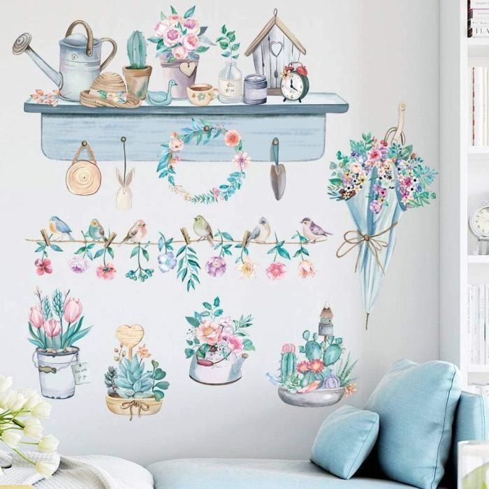 Tanlaby Stickers Muraux Fleur Bleu Blanc Autocollants Muraux Plante Florale Mural Oiseaux Tanlaby Stickers Muraux Fleur Bleu Blanc Autocollants Muraux Plante Florale Mural Oiseaux