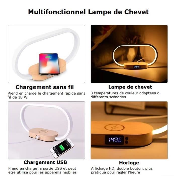Lampe de chevet chargeur sans fil avec Port USB, Lampe de chevet
