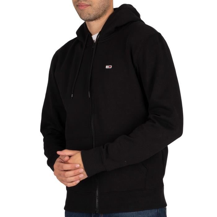 Sweat a capuche zippe en molleton regulier pour homme TOMMY JEANS Noir Manches longues