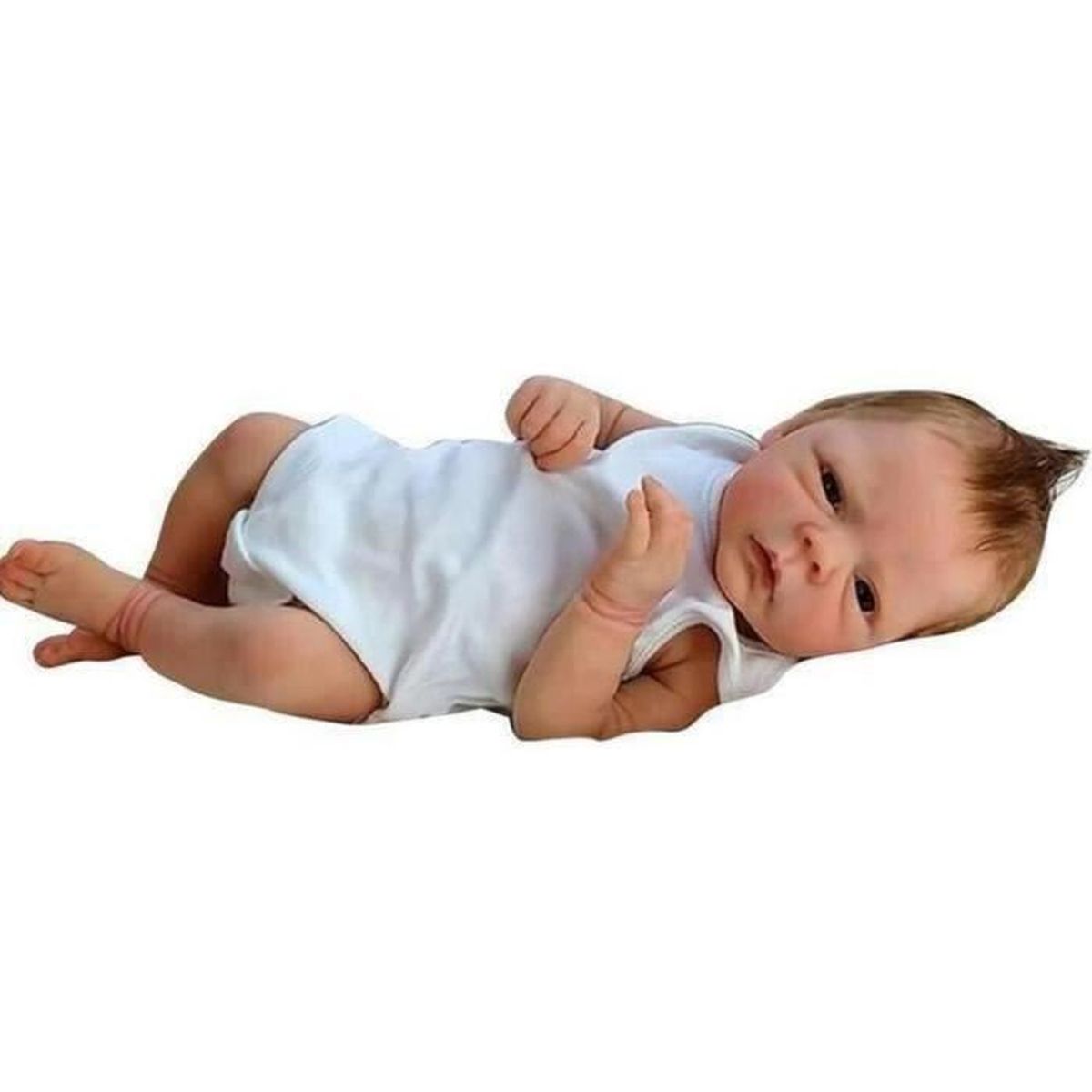 Nicery Poupée en Vinyle souple en silicone Reborn bébé 18inch 45cm Magnétique Bouche Lifelike Garçon Jouet Fille Bib Blanc Yeux Oreiller Ouvert Baby Doll A3FR 