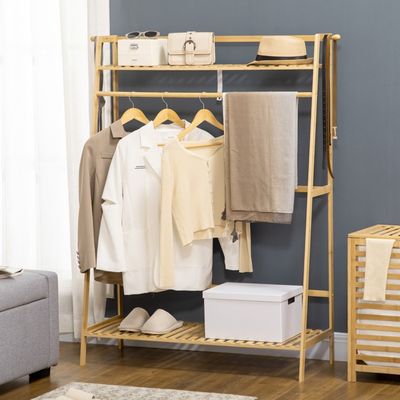 Portant Penderie à Vêtements en Bois 3 en 1 Porte- Manteaux étagère Portant Penderie à Vêtements en Bois 3 en 1 Porte- Manteaux étagère