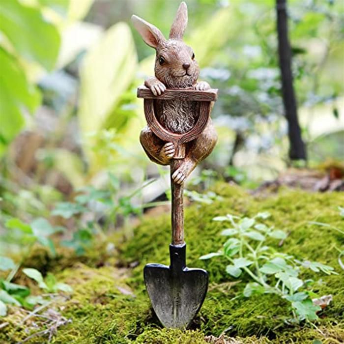 MUSISALY - Statue Lapin De Jardin En Résine - Figurine Décorative Extérieur & Intérieur - Ornement Lapin Mignon 23,2 Cm
