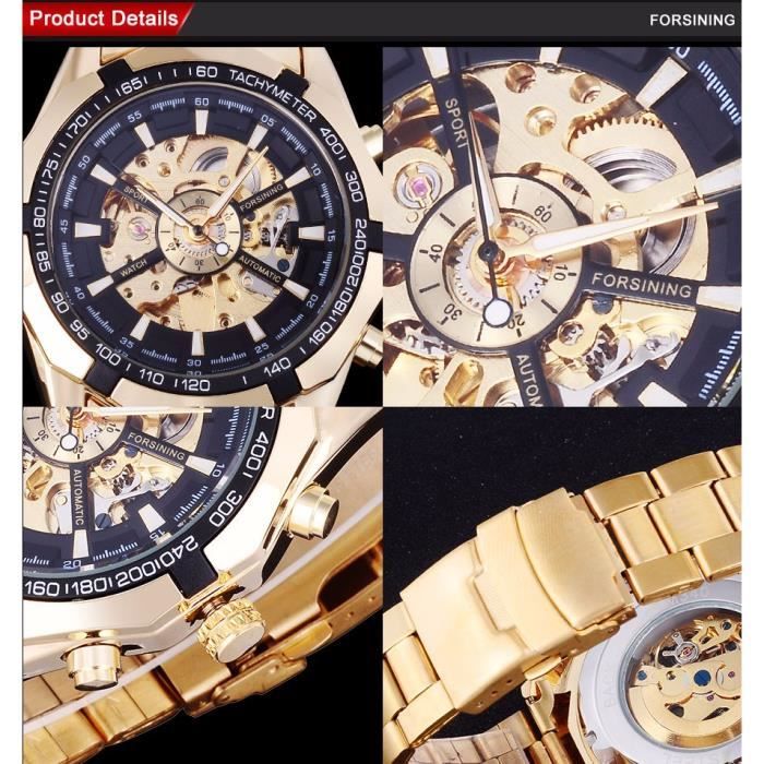 Forsining Automatic Mechanical Men s Sports Watches Full Gold Skeleton Steel Dial Montres En Or Blanc Montres De Luxe Montres M cani