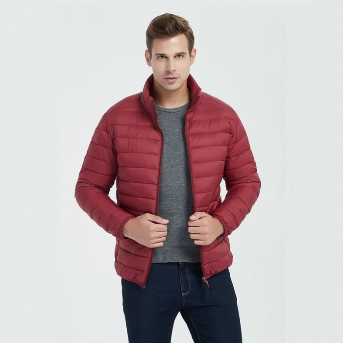 Doudoune courte legere col montant homme Vestes d hiver doublure de doudoune Rouge Cdiscount Pret a Porter