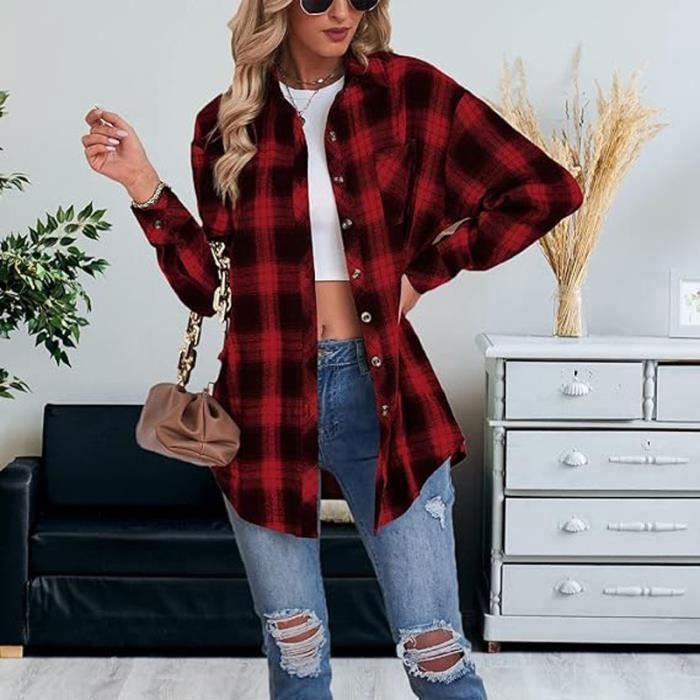 Chemise Jones New York Pour Femme - Rouge, Col Roulé, Manches Longues, Coupe Classique