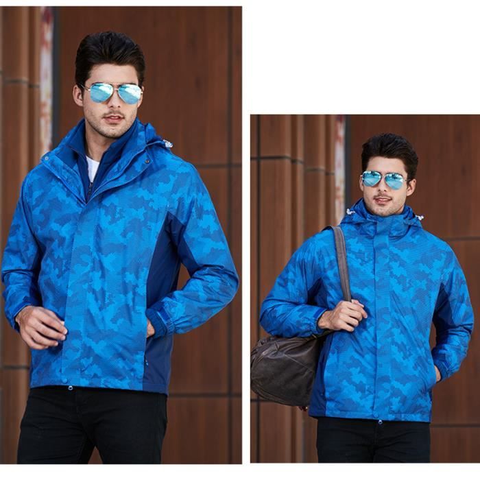 Veste homme femme sport de montagne 3 en 1 camouflage couples 2 pieces hardshell randonnee impermeable hiver chaudes coupe vent Bleu homme Cdiscount Sport