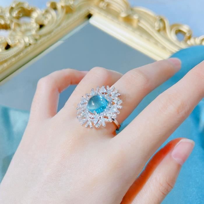 Bague en argent avec pierre de lune bleue ronde pour femme avec zircone cubique taille reglable Blanc Achat Vente alliance solitaire Bague en argent avec pierre de lune bleue
