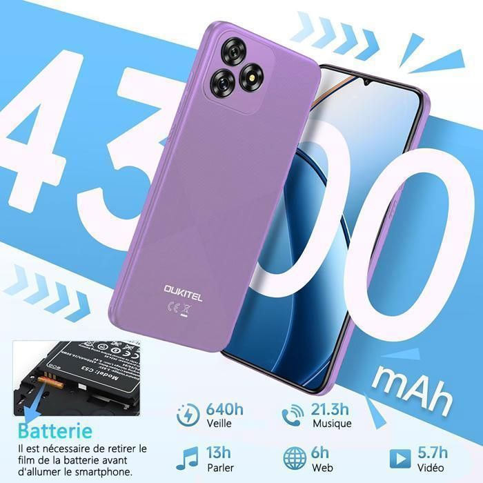 Oukitel スマートフォン 8GB+64GB パープル Amazon.com: OUKITEL C51 Unlocked Cell Phone - 18GB+128GB/SD