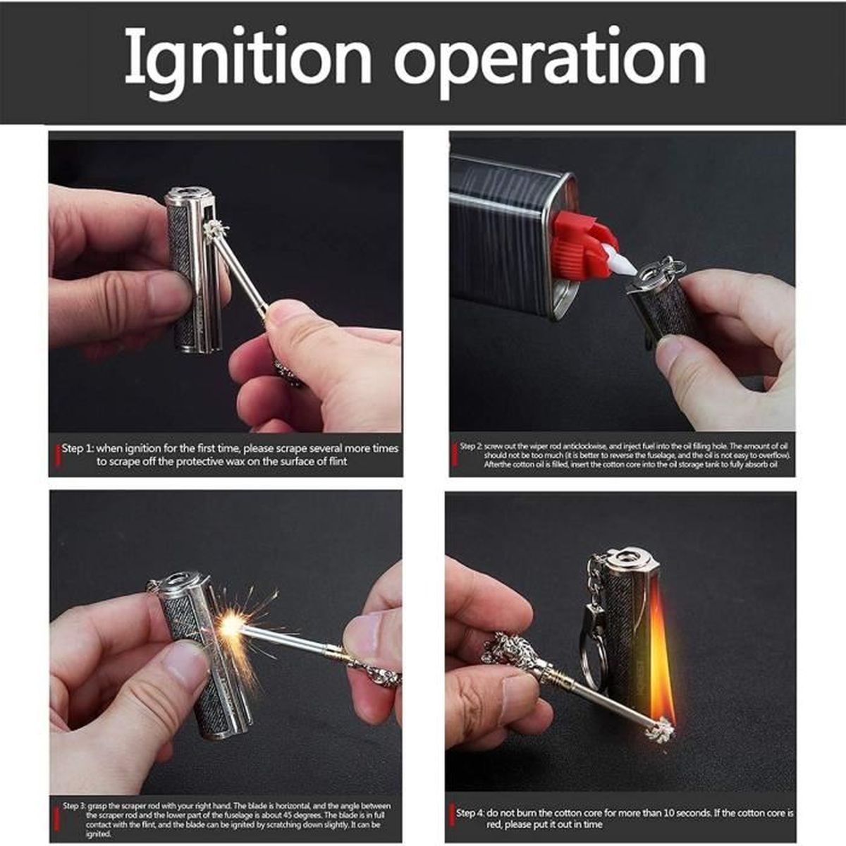Multicolore D/écapsuleur Generic Multifonction Dragon/’s Breath Immortal Lighter Briquet 4 en 1 Porte-cl/és Allume-feu Briquet /étanche Flint Camping Survie Kit Mousqueton